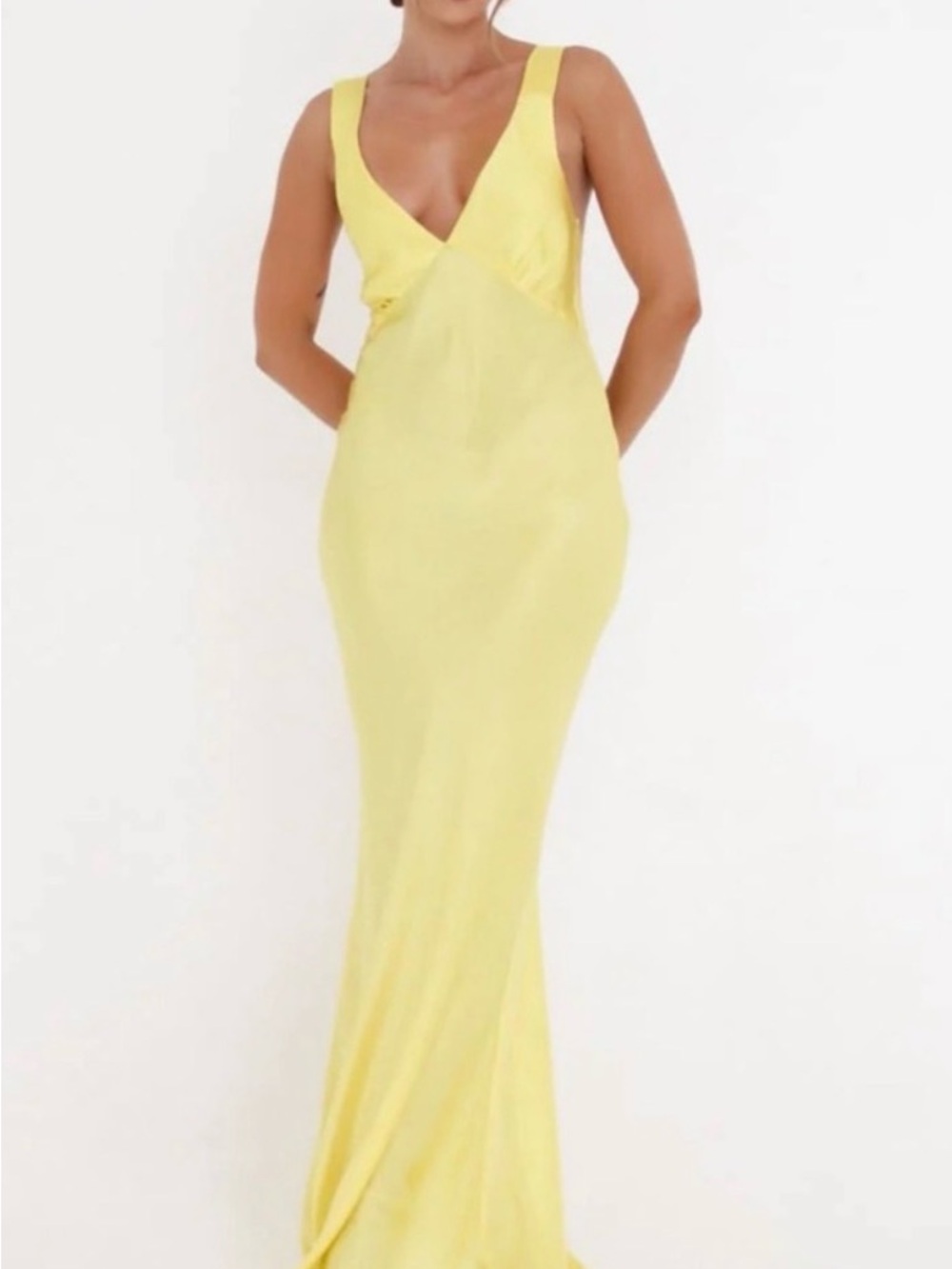 Rumored Lemon Yellow V-Neck Maxi Dress